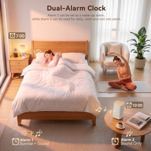 Sunrise Alarm Clock with Sound Machine, Dimmable Night Light & Dual Alarms