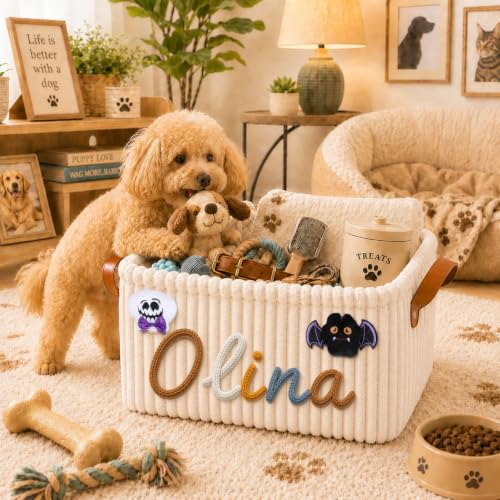 Personalized Pet Toy Storage Basket for Dogs and Cats - Custom Name & Icon