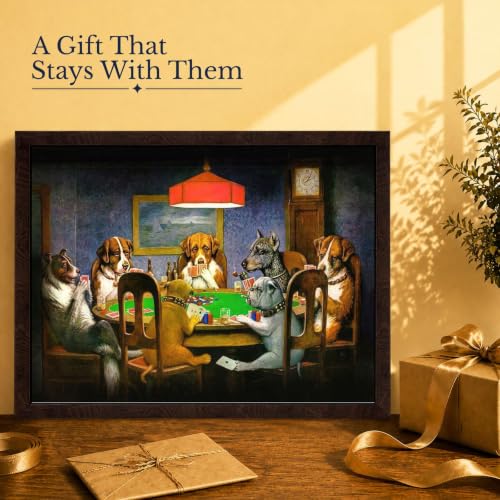 Dogs Playing Poker Wall Art Canvas Framed - Brown, 16x20 Inches