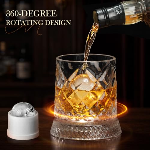 Spinning Whiskey Glasses Set of 4 with White Ice Mold - Elegant Barware