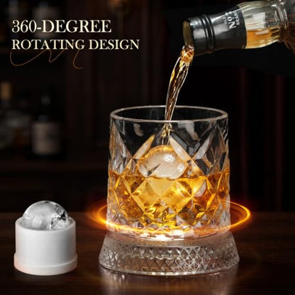 Spinning Whiskey Glasses Set of 4 with White Ice Mold - Elegant Barware