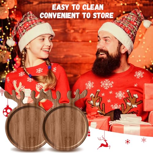 6 Pack Christmas Acacia Wood Charcuterie Boards with Deer Antler Handles - 12 Inch