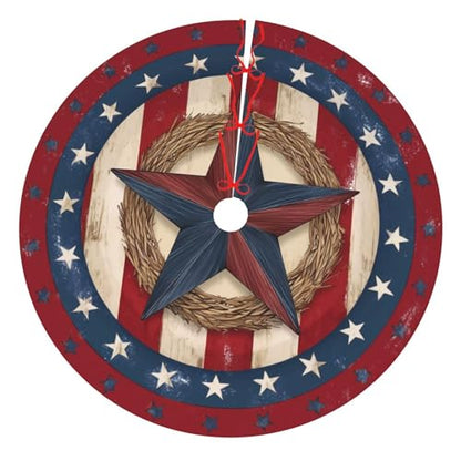 4th of July Patriotic Christmas Tree Skirt 36 Inch Star Pattern Holiday Decor