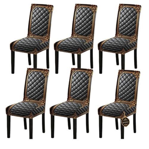 6pcs Washable Baroque Chair Cover for Dining Chairs - Elegant Gold Pattern, Stretch Fit, Waterproof
