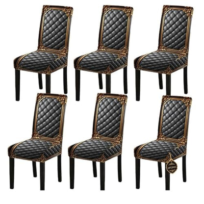 6pcs Washable Baroque Chair Cover for Dining Chairs - Elegant Gold Pattern, Stretch Fit, Waterproof