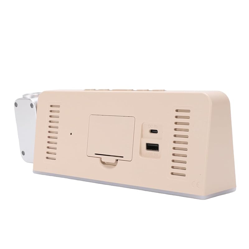 Projection Alarm Clock with 180° Rotating Projector, 3-Level Brightness, USB-C & USB Charging, Gray