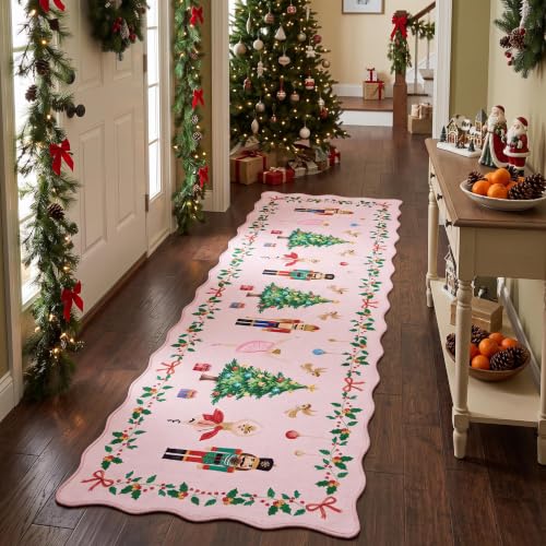 Garvee 2x6 Christmas Runner Rug - Pink Holiday Entryway Floor Mat