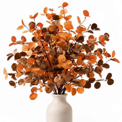 30-Inch Fall Eucalyptus Artificial Stem - Orange, Amber, Brown