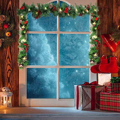 9 FT LED Christmas Garland with Pinecones Berries Bows & Lights