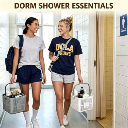 Gray Portable Shower Caddy with Removable Tray for Dorm & Travel