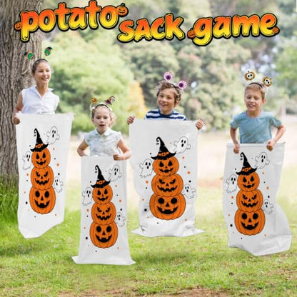 Halloween Potato Sack Race Bags with Headbands - Pumpkin Ghost Theme Party Supplies