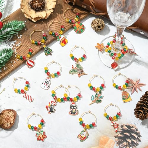 Christmas Wine Glass Charms Set - 18 Festival Theme Stem Goblet Decorations
