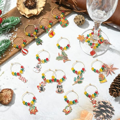 Christmas Wine Glass Charms Set - 18 Festival Theme Stem Goblet Decorations