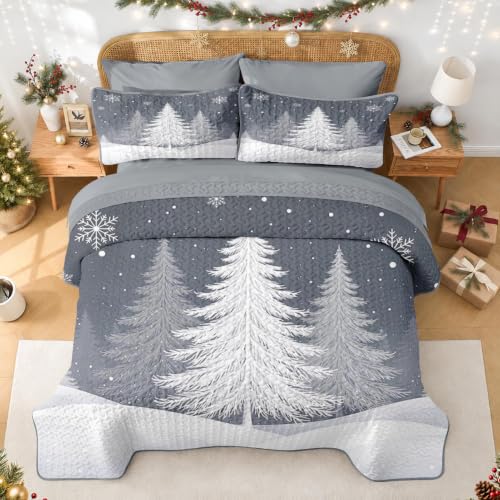 Winter Forest King Quilt Set 7 Pieces - Christmas Tree Bedding
