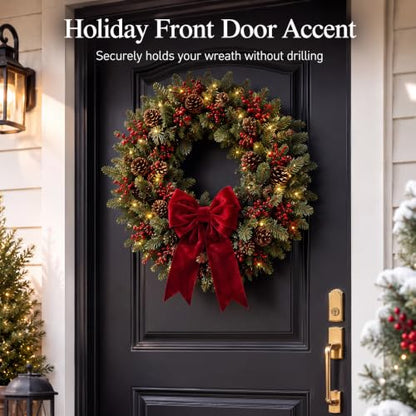 2 Pack Gold Suction Cup Wreath Hooks for Glass Doors - Heavy Duty Support
