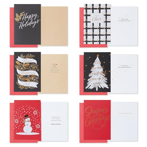 Holiday Greeting Card Bundle with Envelopes & Seals - Red, Black, White & Gold - 15 Count - TRAD HOLIDAY BNDL 15 CT