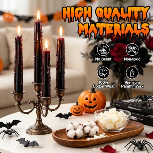 Black Bleeding Taper Candles 12 Pack - 10 Inch Halloween Gothic Decor - Variation of THIS listing
