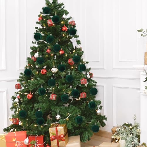32 Pcs Velvet Christmas Ball Ornaments Bulk for Tree Dark Green - PullCrease