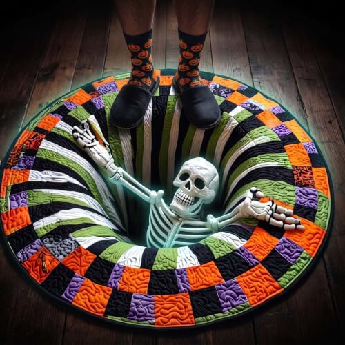 55 Inch 3D Halloween Rug with Depth Illusion Non-Slip Floor Mat for Home Party Decor