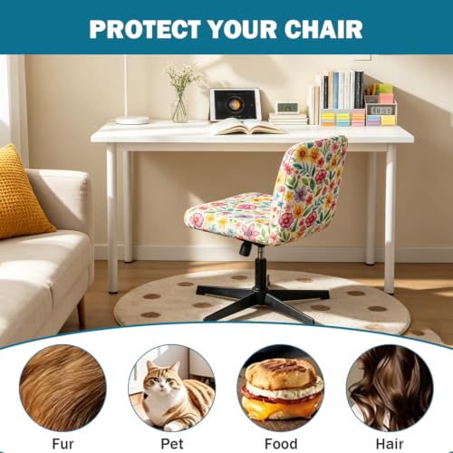 Printed Criss Cross Office Chair Cover - Stretchable Armless Desk Slipcover, Wide Seat, Color 7