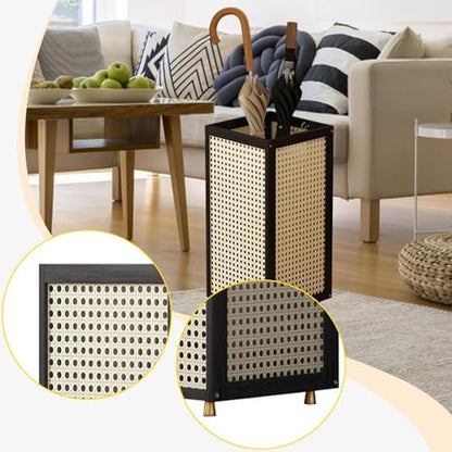 Black Bamboo Umbrella Stand with Removable Water Tray Decorative Organizer