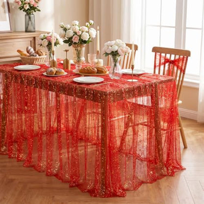 Red Gold Metallic Foil Gauze Table Cloth 57x84 Inch Rectangular Decor - Variation of THIS listing
