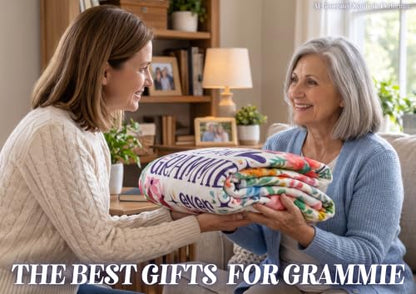 Warm Grammie Gift Flannel Throw Blanket 60x80 Inches with Sentimental Flowers