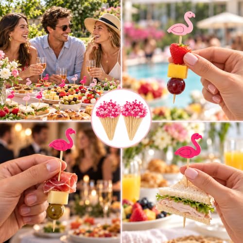 200pcs Flamingo Cocktail Picks - Decorative Bamboo Toothpicks for Appetizers & Drinks