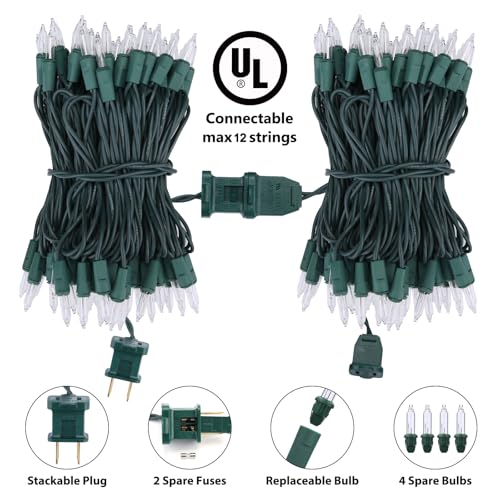 Toodour Warm White Christmas Lights 12.5ft 50 Count Indoor Outdoor String Lights - Connectable UL Certified Green Wire