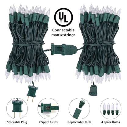 Toodour Warm White Christmas Lights 12.5ft 50 Count Indoor Outdoor String Lights - Connectable UL Certified Green Wire