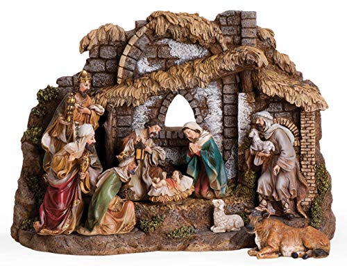 10-Piece Nativity Set with Stable - Religious Holiday Decoration, Resin and Stone