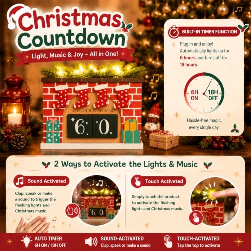 Christmas Countdown with Lights & Music - Wooden Holiday Decor