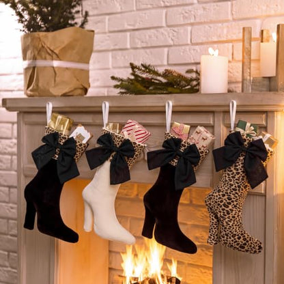 Leopard Christmas Stockings 18 Inch Set of 4 with High Heel Design