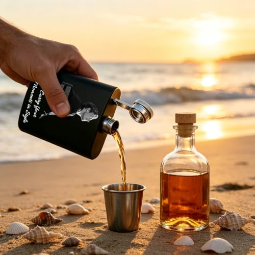 Custom 8 Oz Hip Flask with Engraved Photo Text Gift Black 05