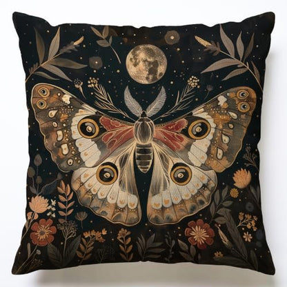 Witchy Moth Moon Throw Pillow Cover 18x18in - Gothic Gothic Home Decor - Variation of Witchy Moth Moon Pillow Covers