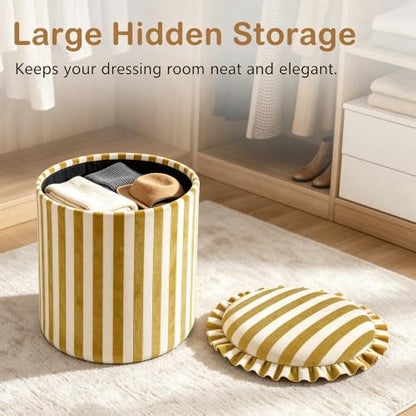 GLAXYFUR Round Striped Storage Ottoman Foot Rest Stool - Yellow