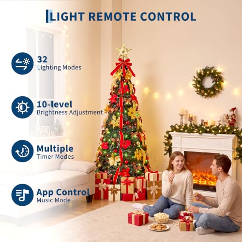 6FT Pre-Lit Pop-Up Christmas Tree with Projection Star Topper & LED Lights