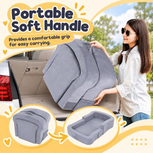 Portable Toddler Travel Bed - Foldable Kids Floor Bed with High Sides, Grey