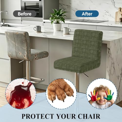 Christmas Bar Stool Cover Set of 4 - Dark Green Farmhouse Deer & Pine Trees - Removable & Stretchable Pub Counter Chair Slipcovers with Backs - Variation: Green / 4pcs
