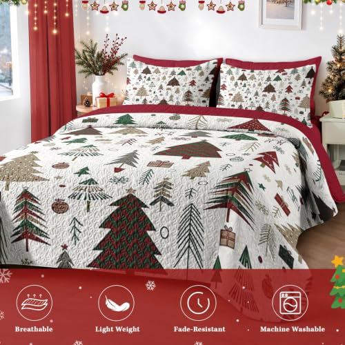 Queen Christmas Quilt Set with Tree Retro Bedding 3 Pieces - Forest Variation