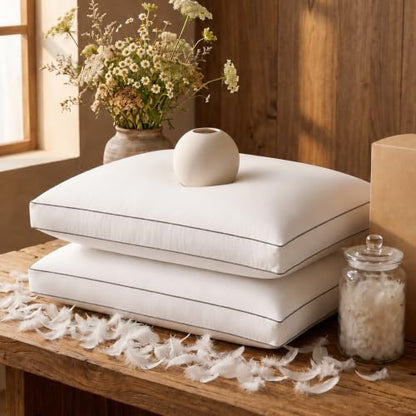 King Size Goose Feather Down Pillow Set of 2 - Soft & Fluffy Hotel Collection 20x36 in