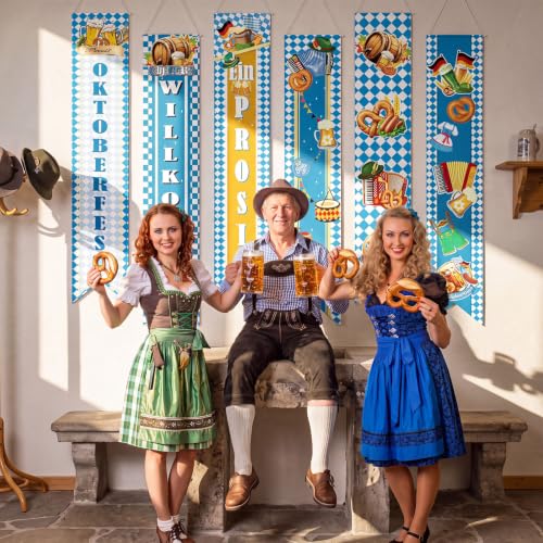 Oktoberfest Banner Set - Light Blue Bavarian Party Decorations, 6 Pieces