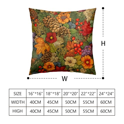 Autumn Woodland Floral Throw Pillow Covers Set of 2 - 18x18 Inch Fall Leaf Cushion Cases for Home Decor