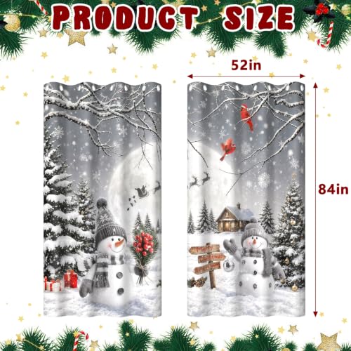 Christmas Snowman Grommet Blackout Curtains 84 Inch Length 2 Panels Set - Snowman / 52"W x 84"L