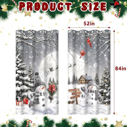Christmas Snowman Grommet Blackout Curtains 84 Inch Length 2 Panels Set - Snowman / 52"W x 84"L