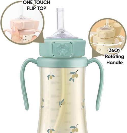 GROSMIMI Sippy Cup - Spill Proof Design, BPA Free, 10 oz, Stage 2 Straw for Toddlers (Olive)