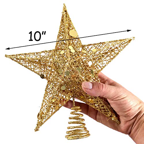 10-Inch Gold Christmas Tree Topper Star Holiday Decoration Glitter Metal