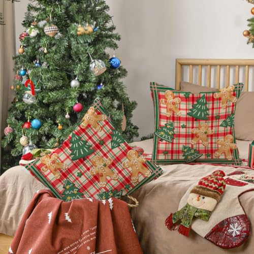 Multicolor Christmas Gingerbread Man Pillow Covers 18x18 Set of 2 - Holiday Decor
