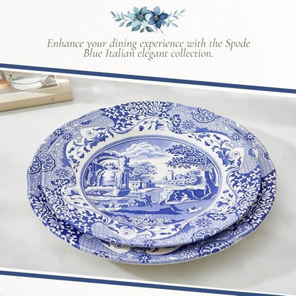 Blue & White Porcelain Luncheon Plates Set of 4 - 10.5-Inch Dinnerware with Eastern-Inspired Border