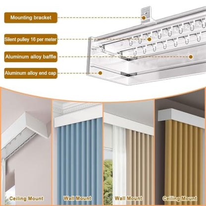 Blackout Curtain Pelmet Box with Double Track - Top-Mount 2.2m/7.2ft, Aluminum Alloy